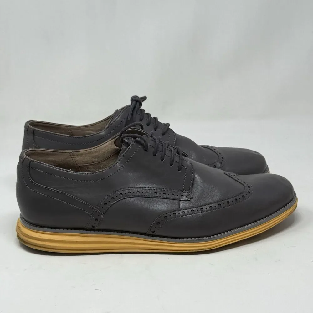 Cole Haan Original Grand Wingtip Shoes Mens 13 M Gray Leather Yellow Soles